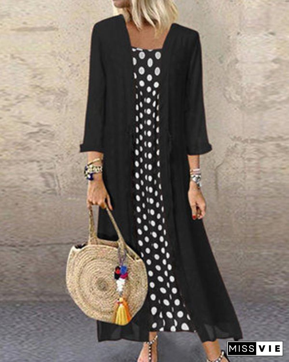 Polka Dot Crew Neck Holiday Daily Fashion Maxi Dresses