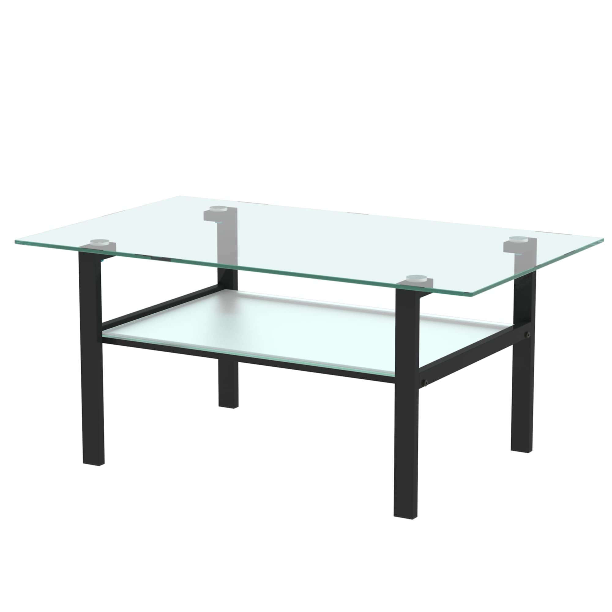 LAUSATEK 2-Tier Glass Coffee Table Modern Center Coffee Table with Tempered Glass Tabletop and Metal Legs for Living Room Home, Max Load 220Lbs