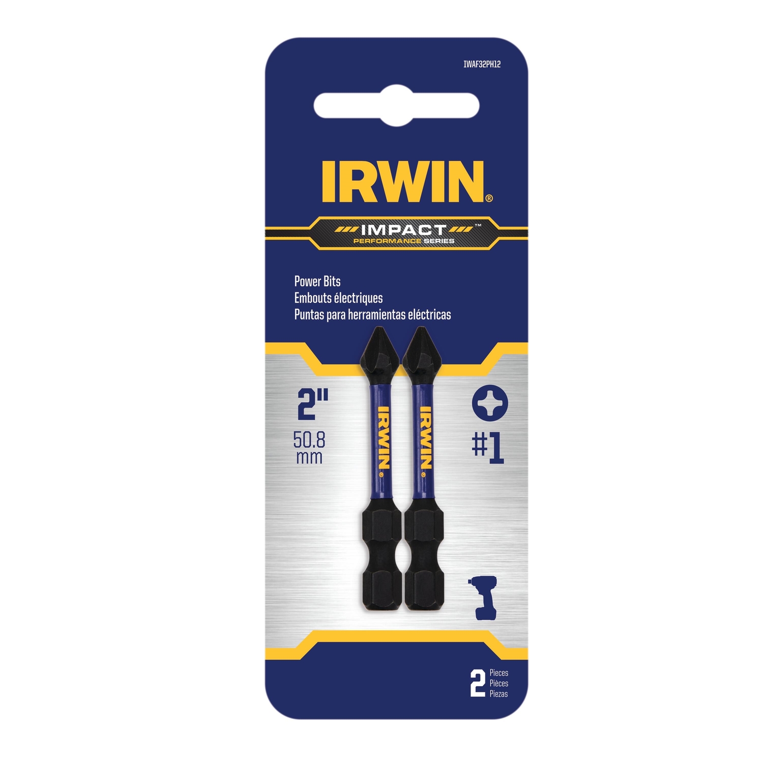 Irwin Impact Performance Series Phillips #1 X 2 in. L Power Bit Steel 2 pc