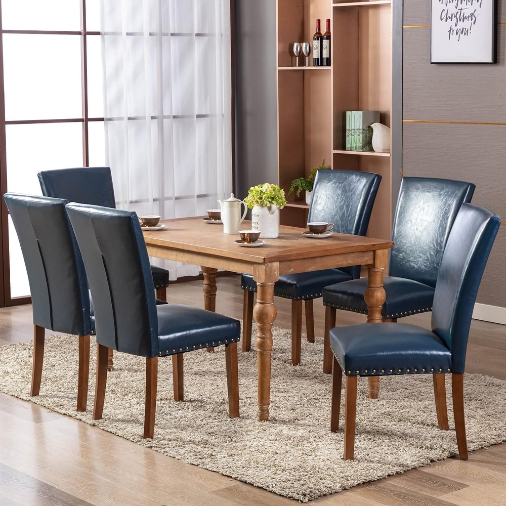 Upholstered Parsons Dining Chairs Set of 2/4  Fabric Dining Room Kitchen Side Chair with Nailhead Trim and Wood Legs