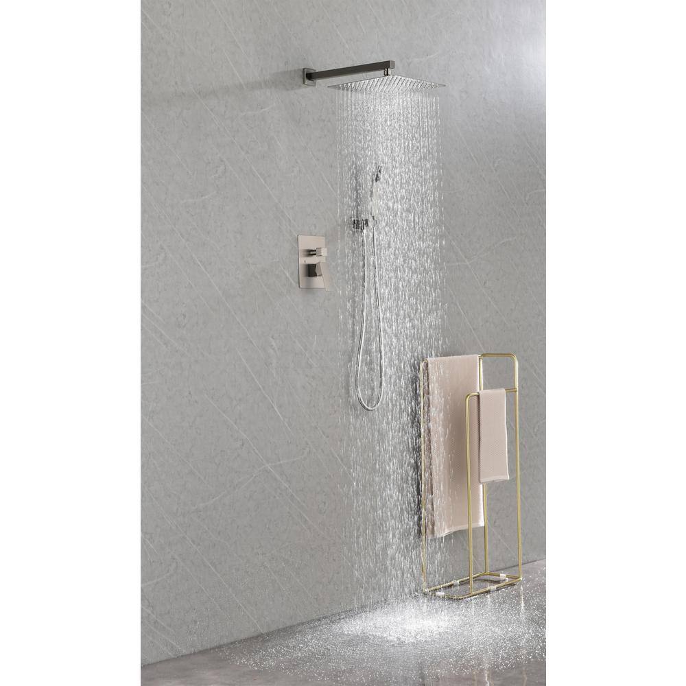 Lukvuzo High Pressure 12 in. Shower Head Brass Wall Bar Shower Kit with Hand Shower in Brushed Nickel HDSA11FS022