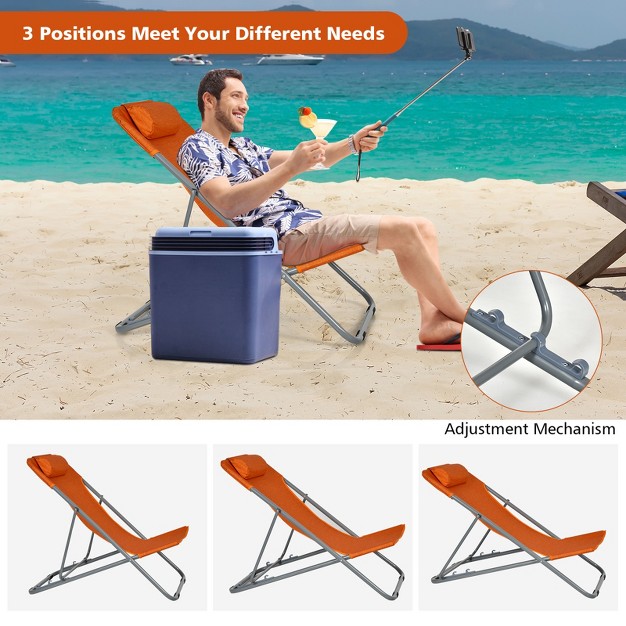 Tangkula 2 Pcs Beach Chair Lounger Reclining Folding Chair W 3 position Adjustable Backrest Blue orange green