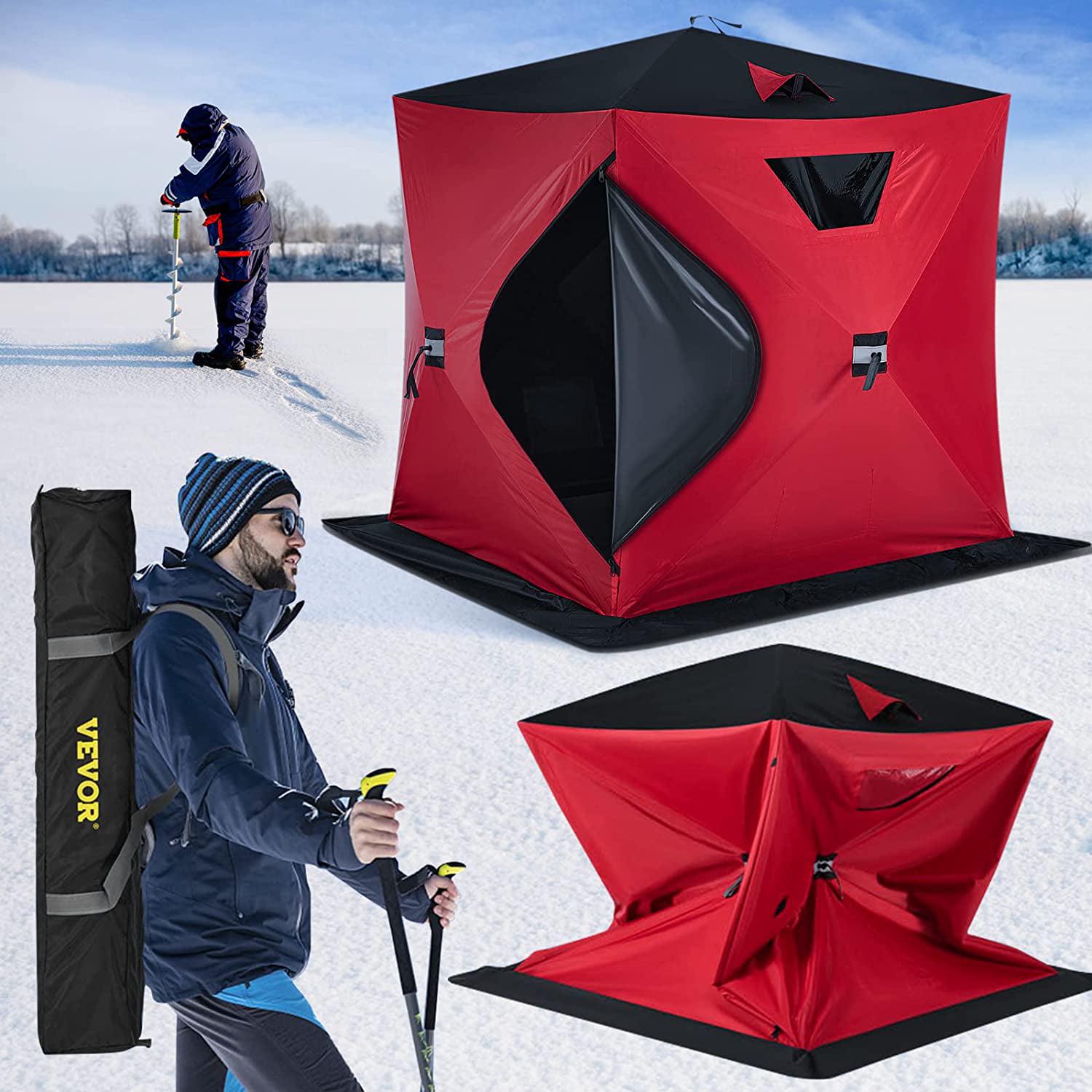 VEVORbrand Waterproof Pop-Up 2-Person Carrying Bag Ice Fishing Shelter with Detachable Ventilation Windows， 300D Oxford Fabric Zippered Door Shanty for Outdoor Fishing， Red