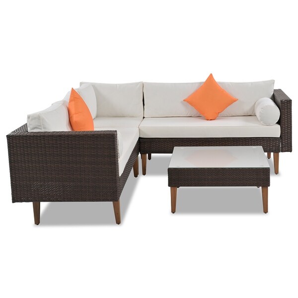 4 Pieces Outdoor Wicker L-shape Sofa Set Patio Furniture - Overstock - 37566442