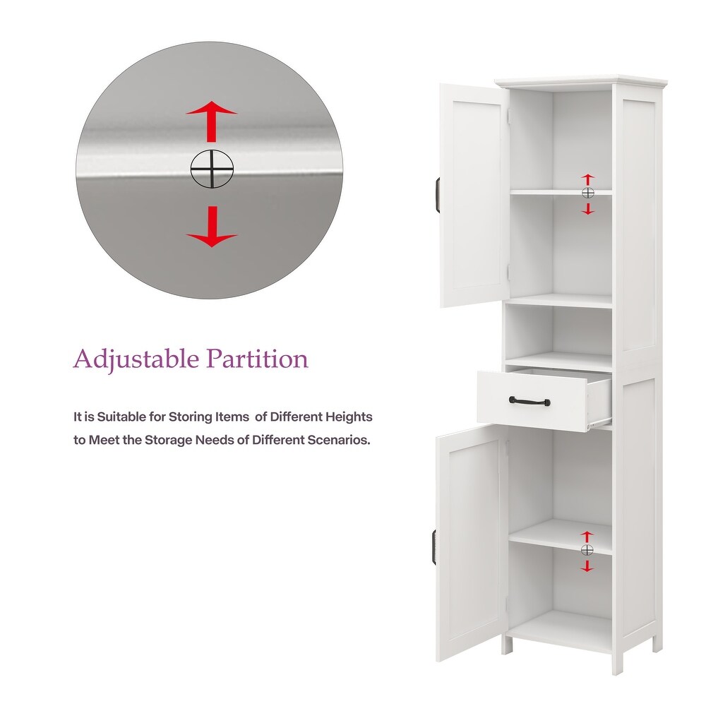 Tall Bathroom Storage Cabinet Narrow Floor Standing Cabinet  White