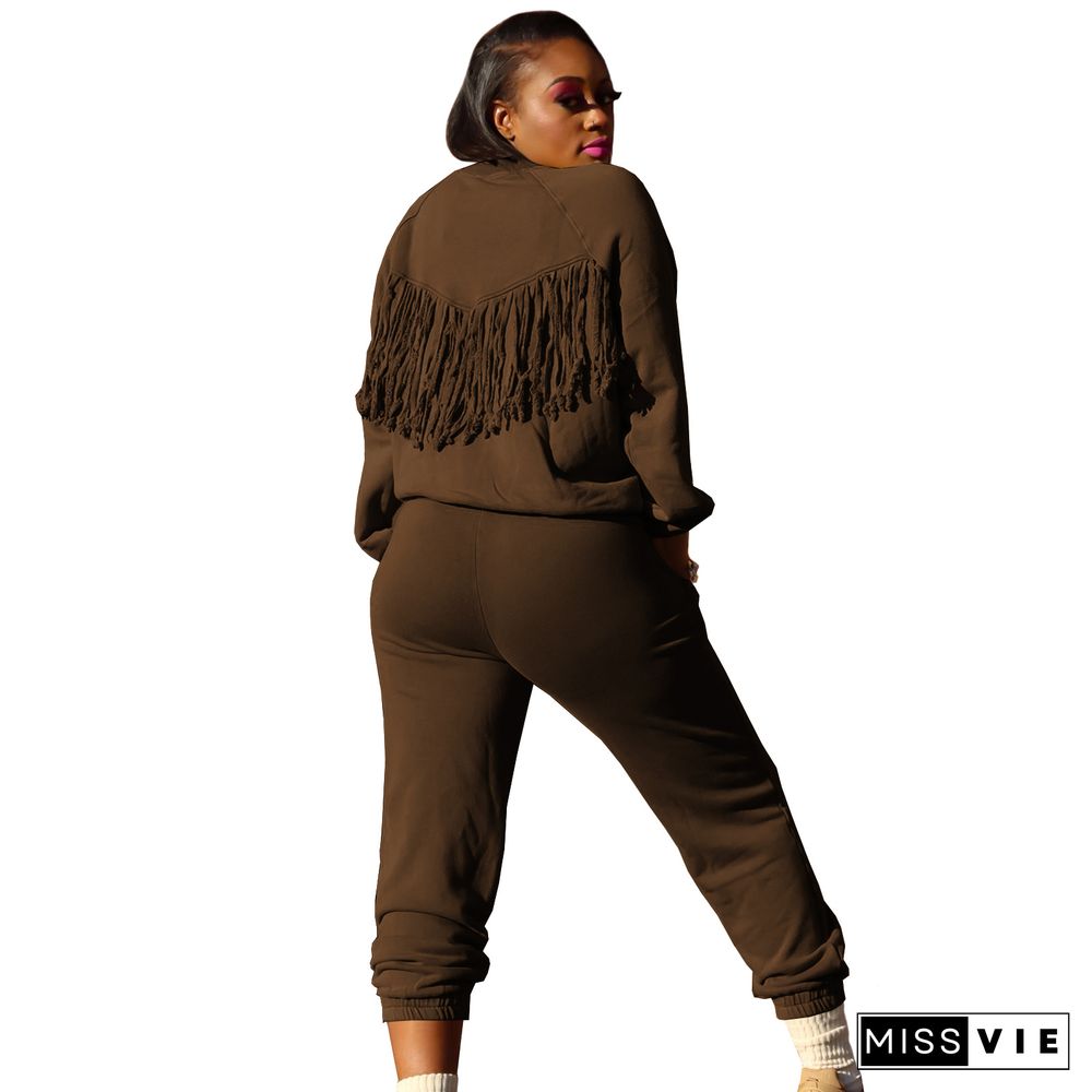 Back Tassel Fleece Sweatshirt Joggers Pants Set