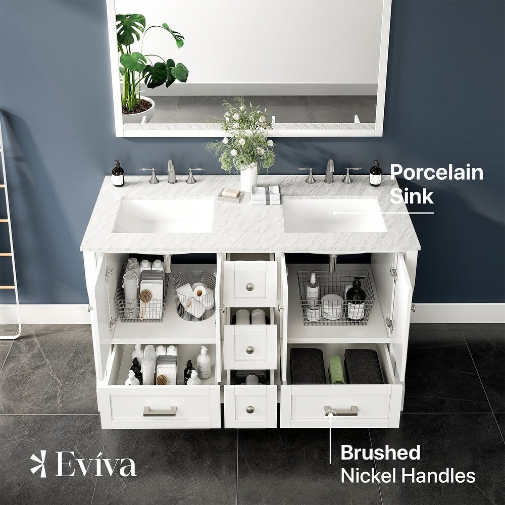 Eviva Booster 60 in. Double Sink Vanity in White with White Carrara Marble Countertop