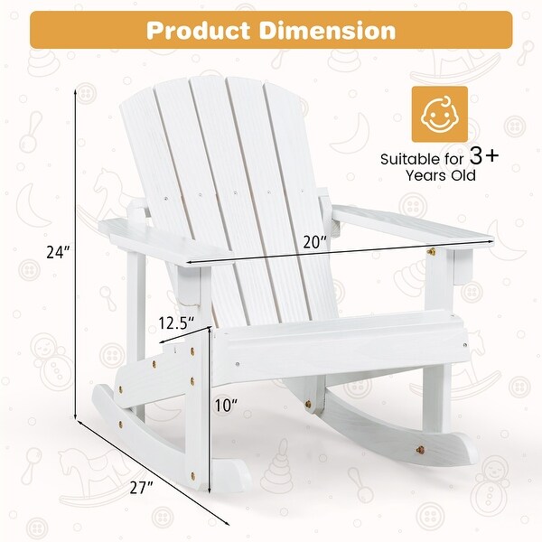 Gymax Kid Adirondack Rocking Chair Outdoor Solid Wood Slatted seat