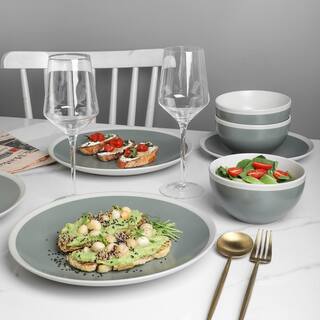 STONE LAIN Stone Lain Serenity 32-Piece Dinnerware Set Stoneware Service For 8 Green and Cream BLB0285-B020002