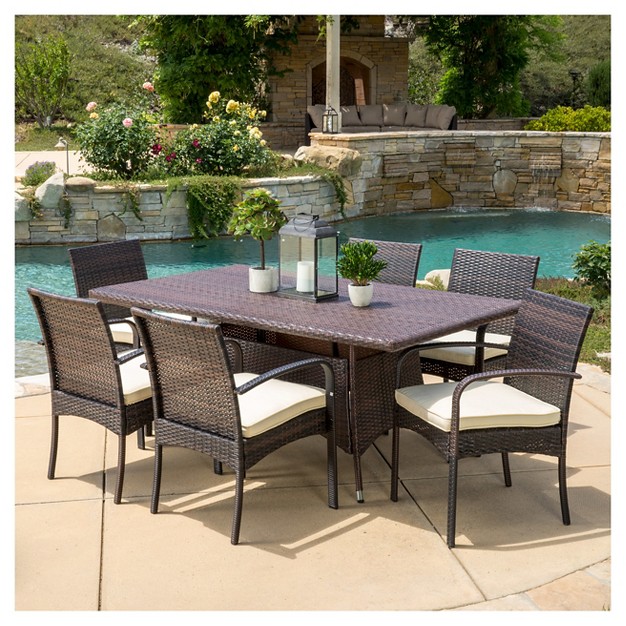 Rudolph 7pc Wicker Patio Dining Set With Cushions Brown Christopher Knight Home