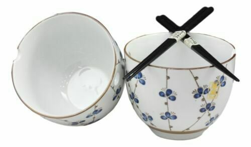 1 Ceramic String Flowers Ramen Noodles Bowl and Chopsticks Set of 2 EBR02