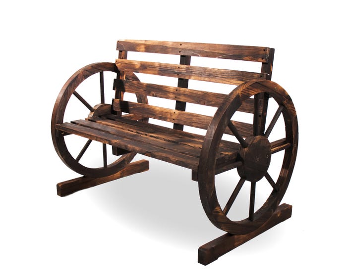 Backyard Expressions Rustic Wagon Wheel Outdoor Bench with Burnt Wood Finish - 906969