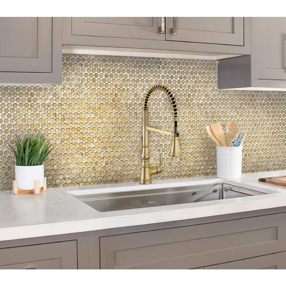 Apollo Tile Gold 12.2 in. x 12.2 in. Polished Penny Round Glass Mosaic Floor and Wall Tile (10-Pack) (10.34 sq. ft.Case) APLAPN8805A