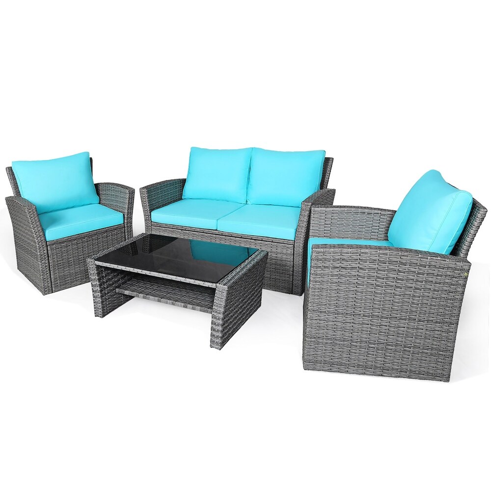 4 PCS Patio Sofa Set with Coffee Table Outdoor Conversation Couch Set