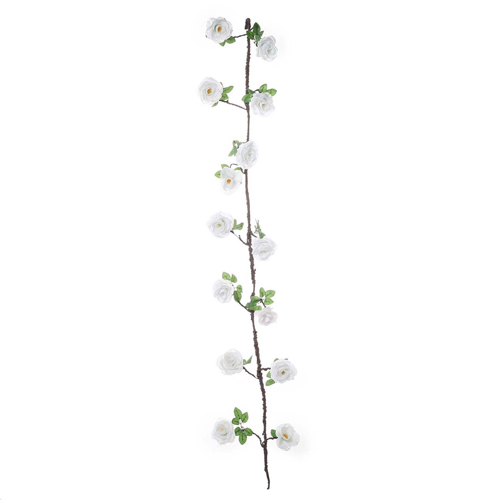 White Artificial Silk Rose Hanging Flower Garland, Faux Vine 6ft