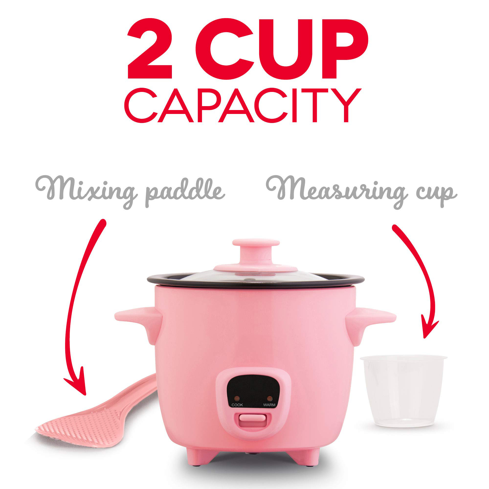 Mini Rice Cooker Steamer with Removable Nonstick Pot - Pink