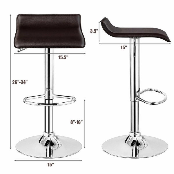 Set of 2 Adjustable PU Leather Backless Bar Stools