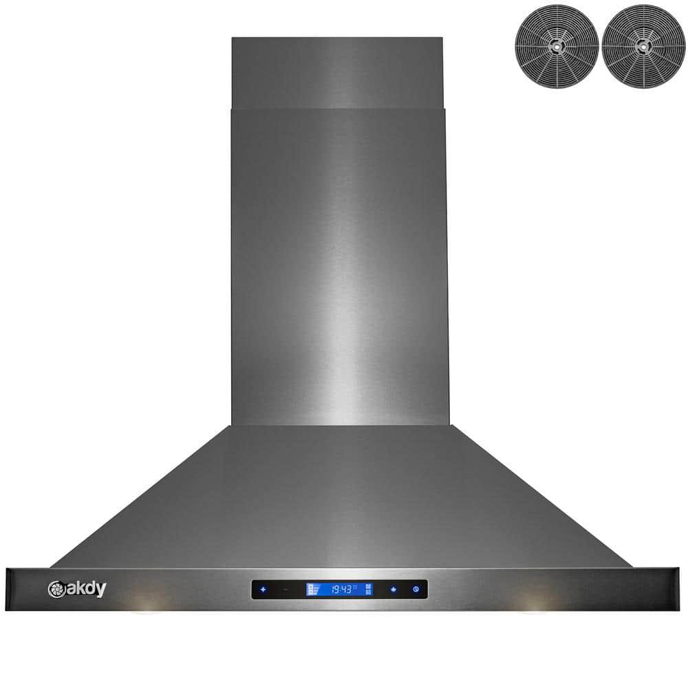 AKDY 30 in 343 CFM Convertible Island Mount Range Hood with Lights and Touch Control in Black Stainless Steel Carbon Filters