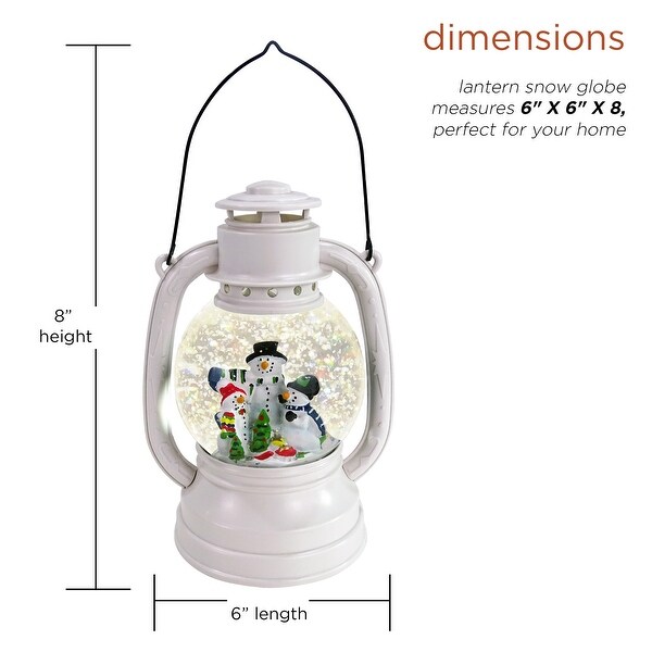 Alpine Corporation 8H Indoor White Christmas Snow Globe Lantern with Warm White LED Light