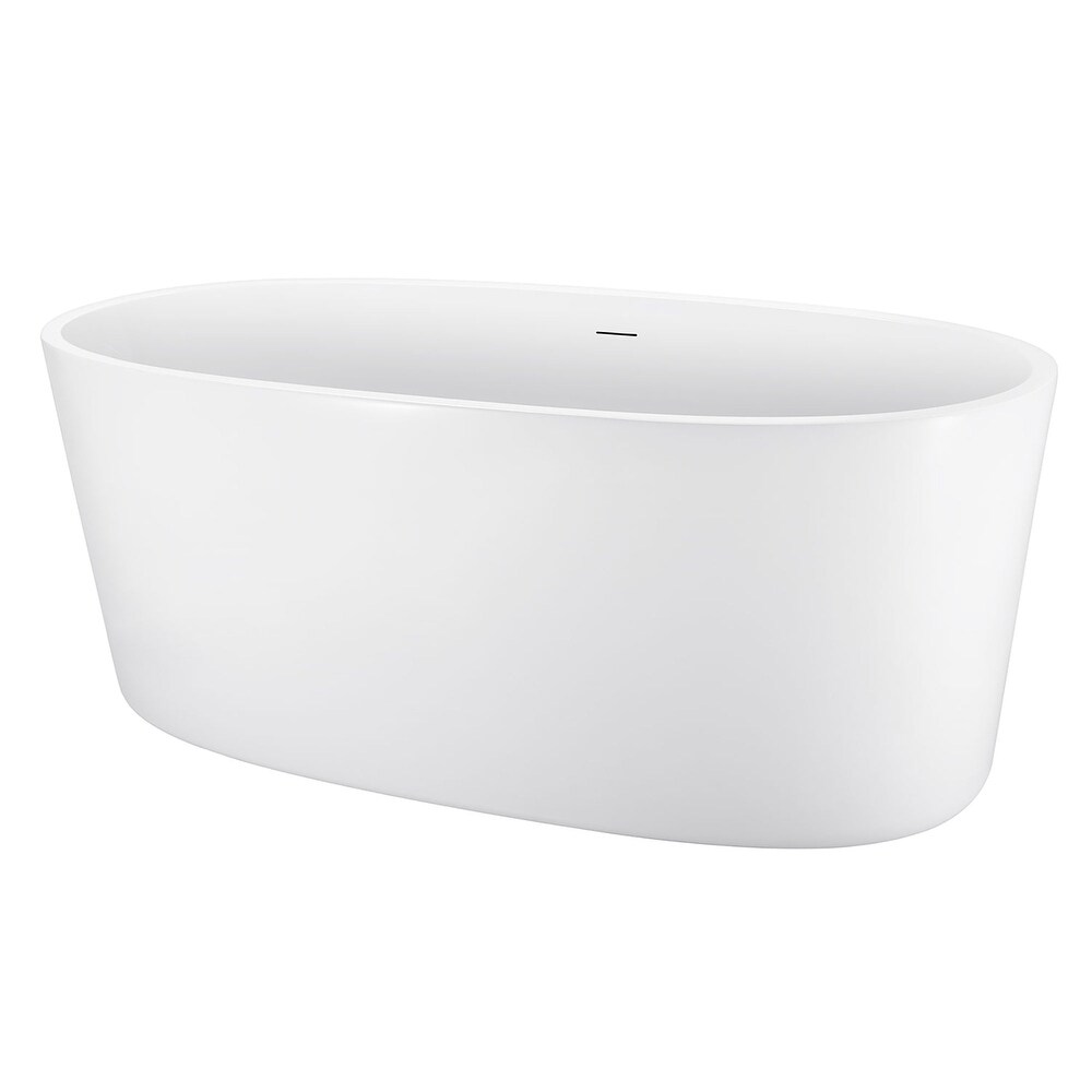 63 Inch Acrylic Freestanding Soaking Bathtub in White with Overflow and Drain