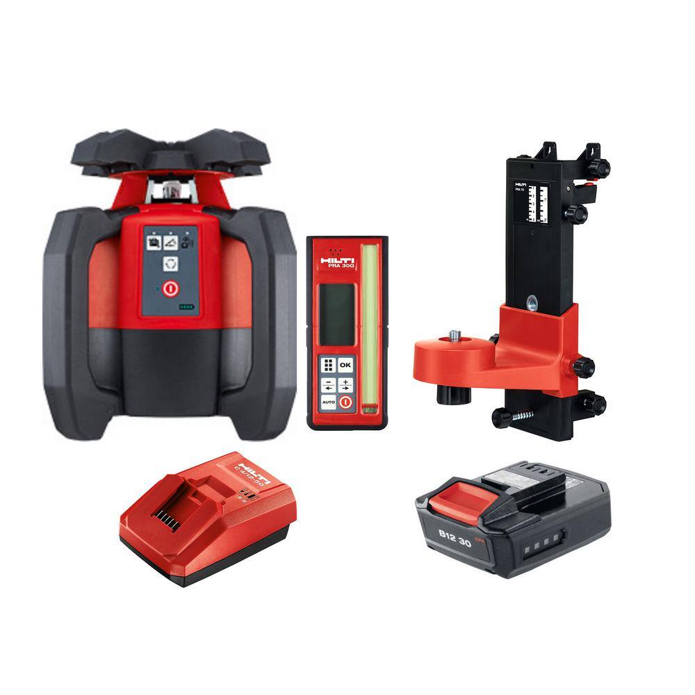 Hilti PR-30-HVSG A12 33 ft. Self Rotating Green Laser Level with Battery Pack Mount and Target Plate 3592644