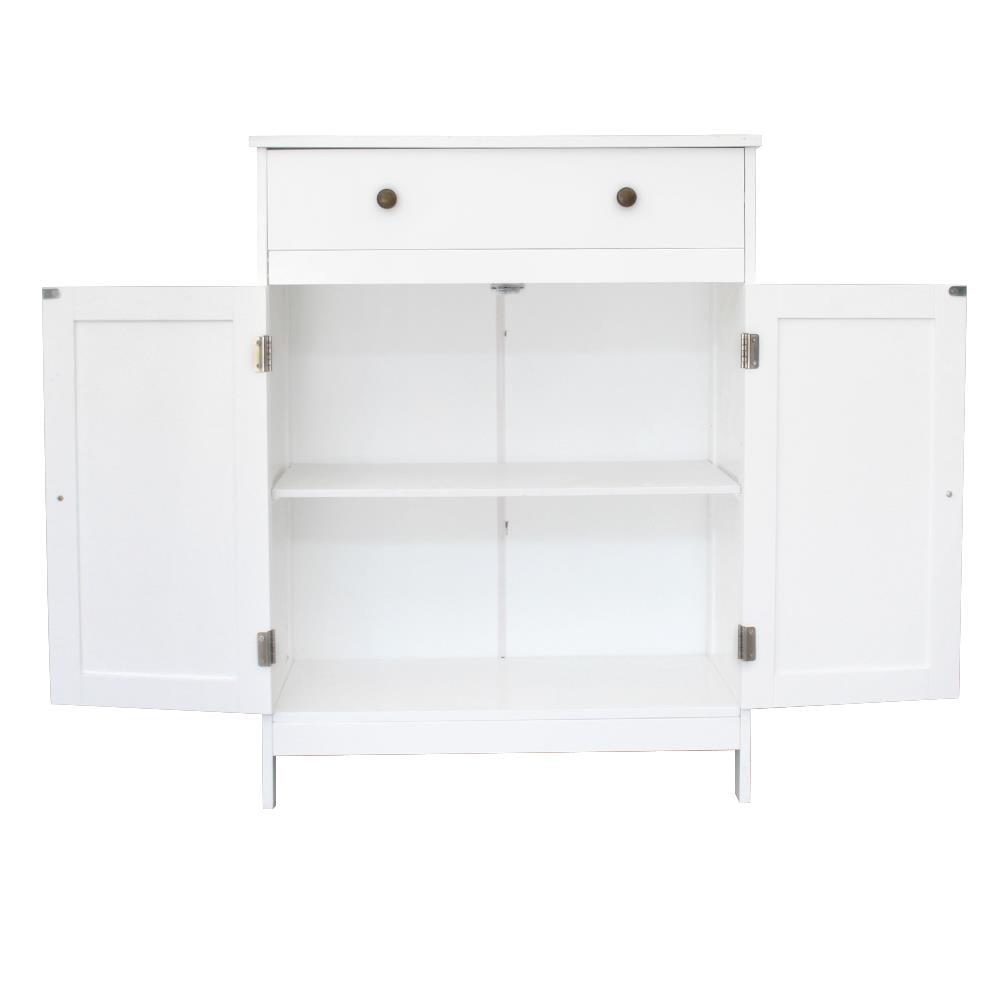 Zimtown White Wooden 2-Door Bathroom Cabinet Storage Organizer with 2 Shelves& 1 Drawer Free Standing