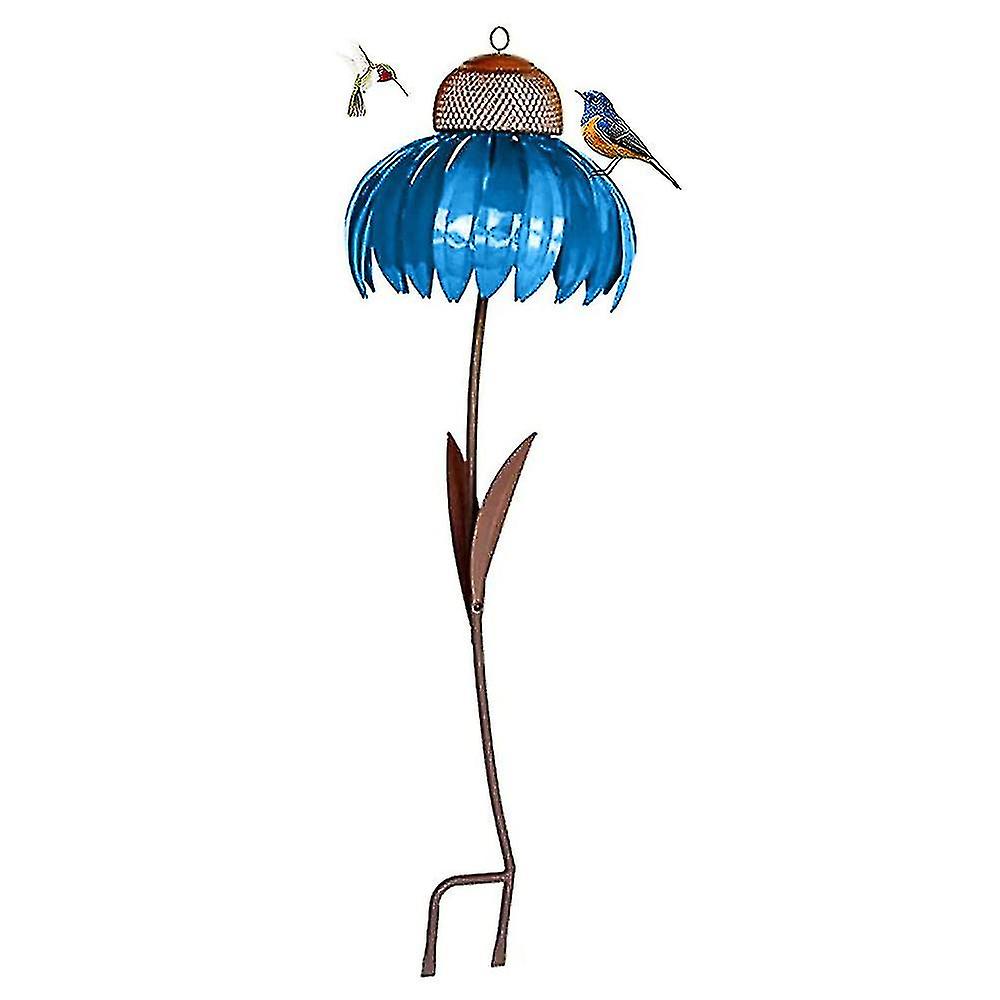 Miman Desert Steel Standing Bird Feeder - Outside Rust Resistant Garden Art Metal Birdfeeder With Stand Blue