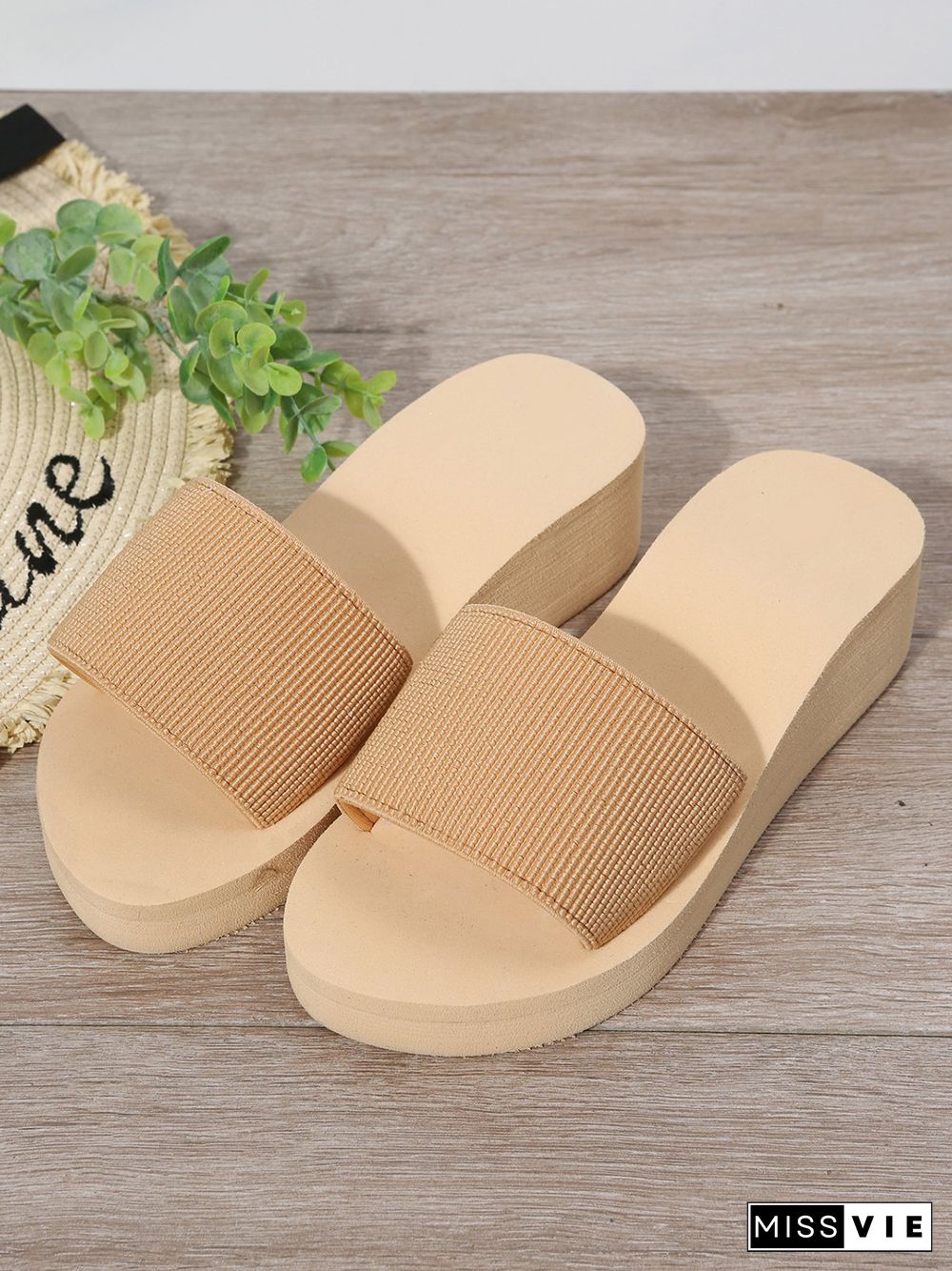 Stretch Upper Casual Wedge Slippers