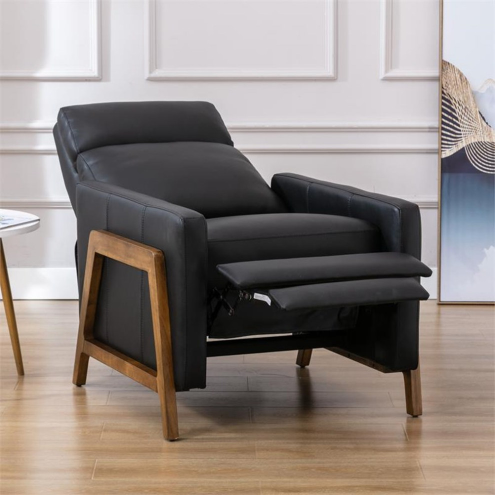 Bowery Hill Modern Leather Push Back Recliner in Black Finish   Transitional   Recliner Chairs   by Homesquare  Houzz