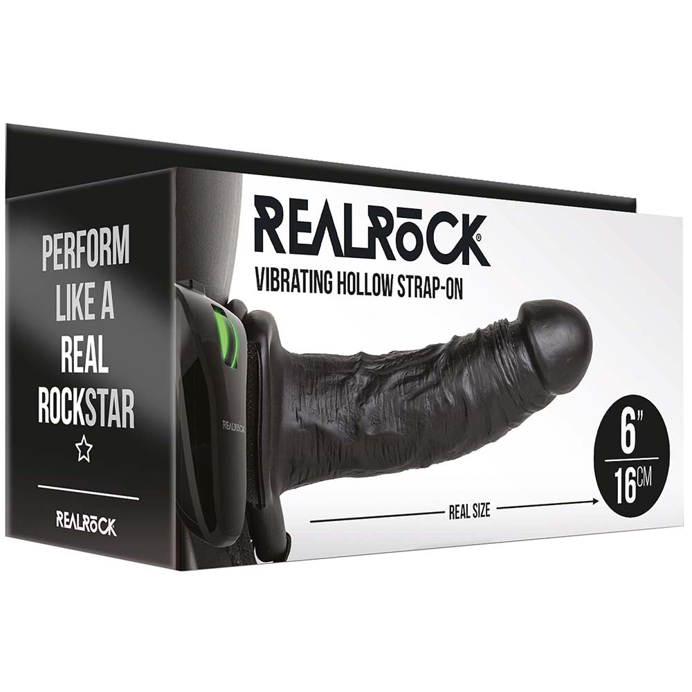 Real Rock Hollow Vibrating 6 Inch Strap-On in Black