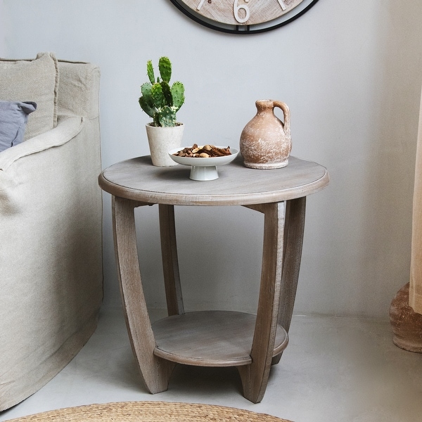 COZAYH Rustic Farmhouse End Table With Storage Shelf