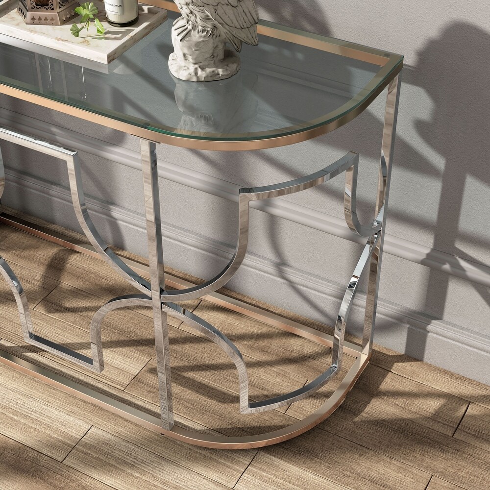 DH BASIC Modern Style Chrome and Gold Open Sofa Table by Denhour