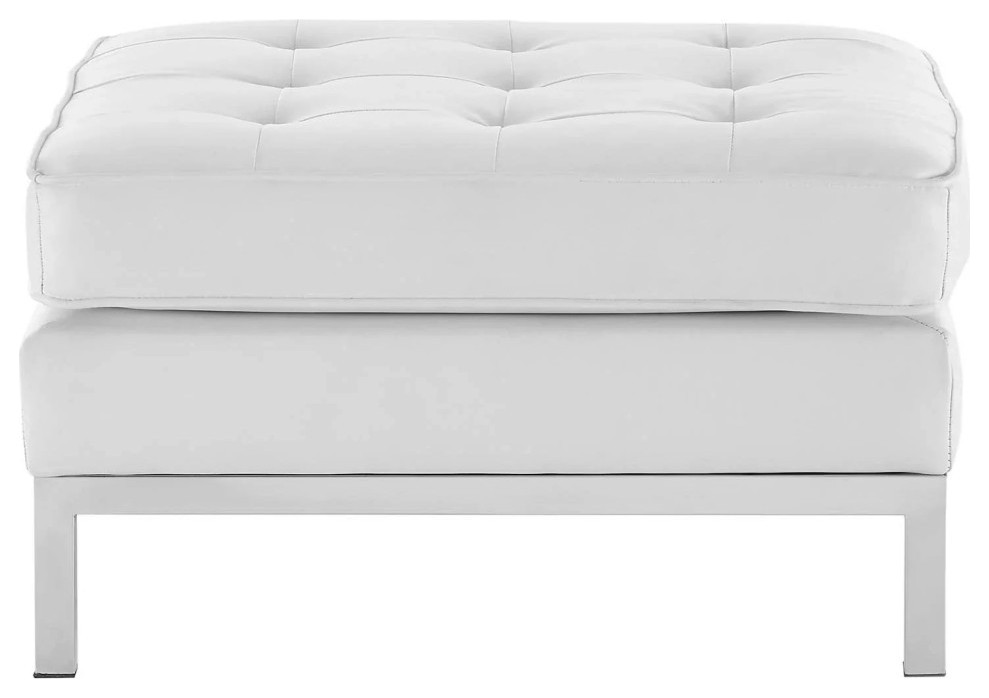 Milan White Tufted Upholstered Faux Leather Ottoman   Contemporary   Footstools And Ottomans   by V.S.D Furniture  Houzz