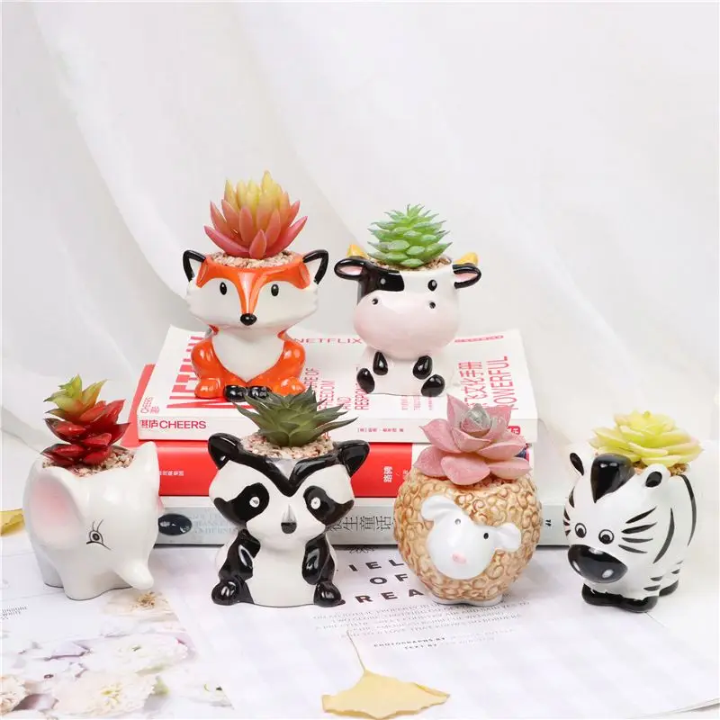 New hot selling creative small animal pot plant white garden planter simple indoor ceramic flower pot/