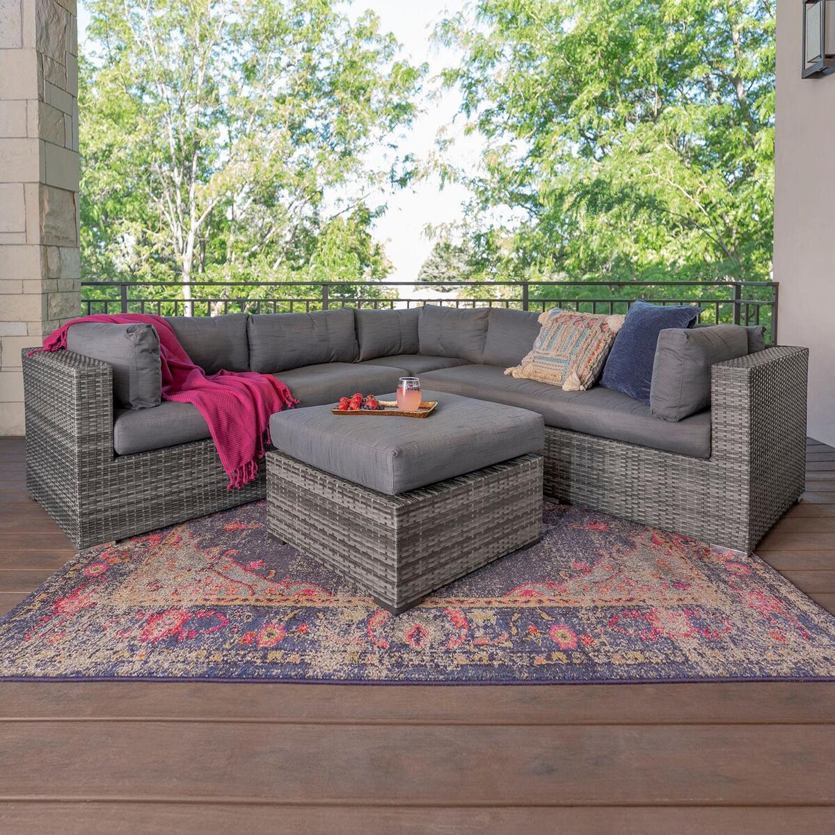 Ultimate Patio Cashmere View 4 Piece Wicker Patio Sectional Set W/ Gray Cushions