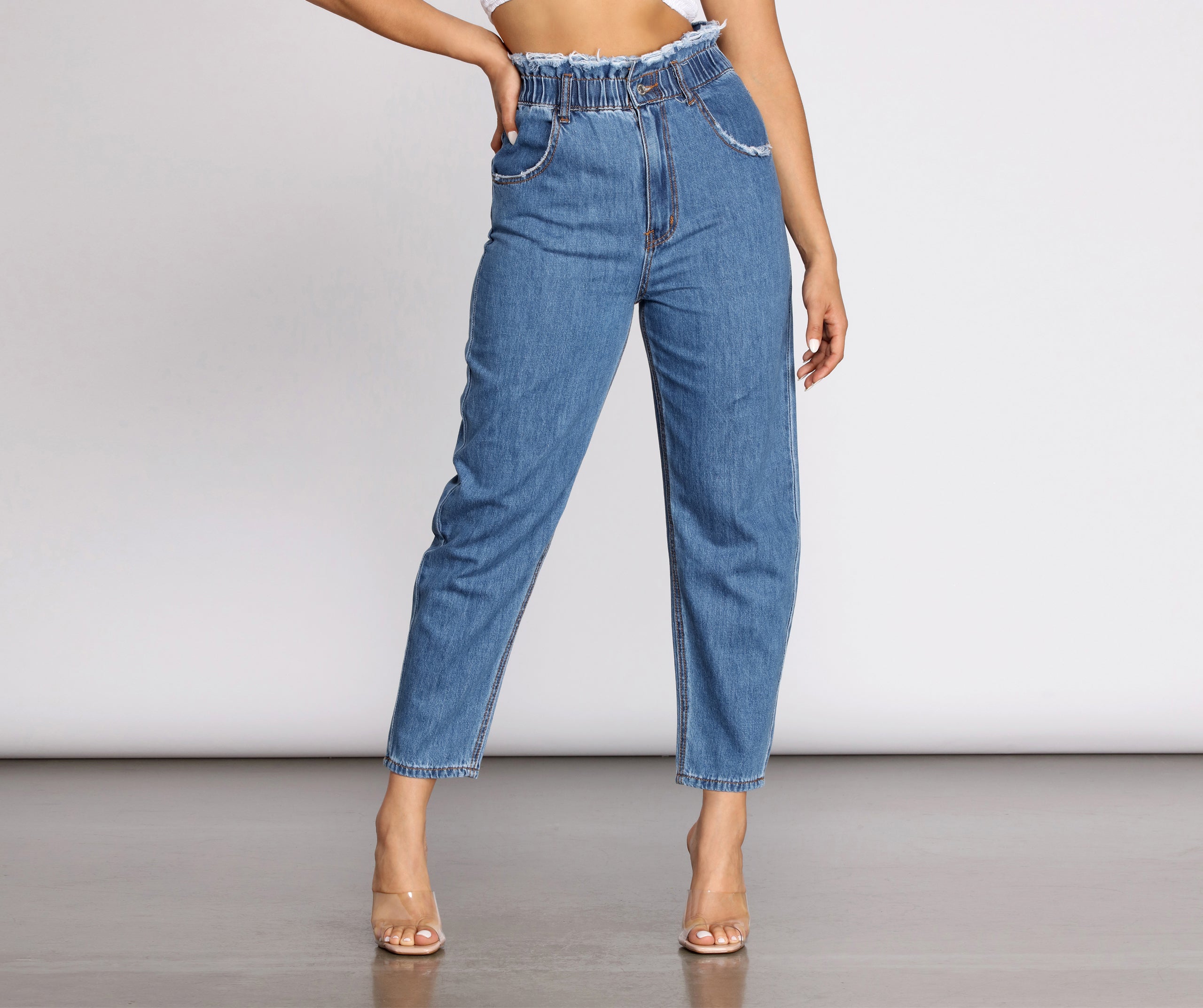 High Rise Paper Bag Waist Denim Pants