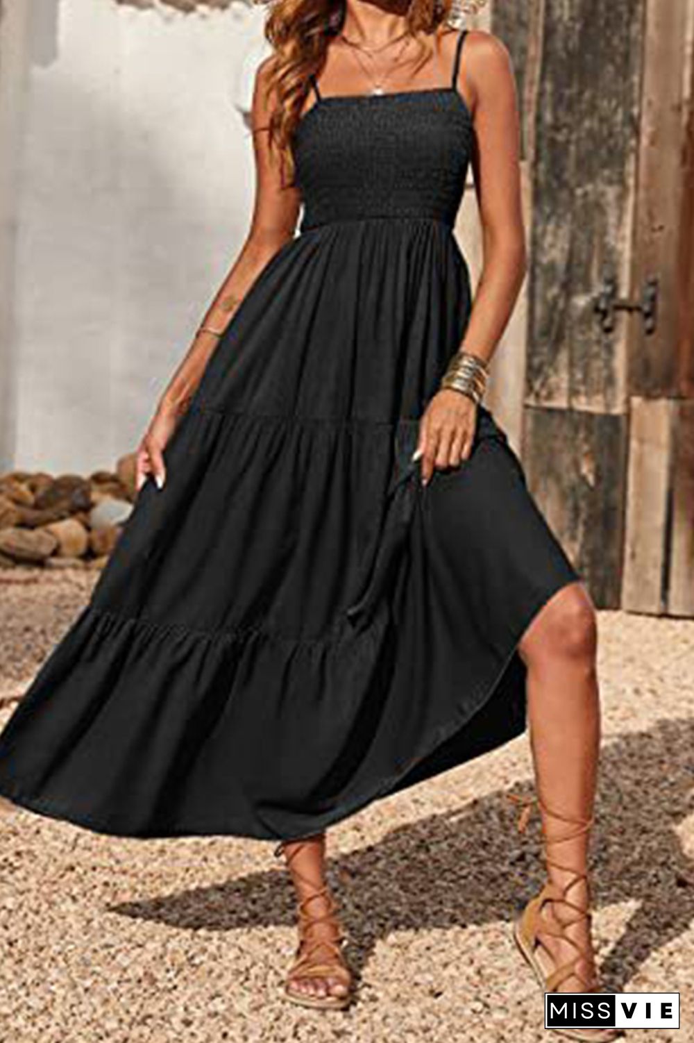 Strap Pleated Swing Dress Wholesale