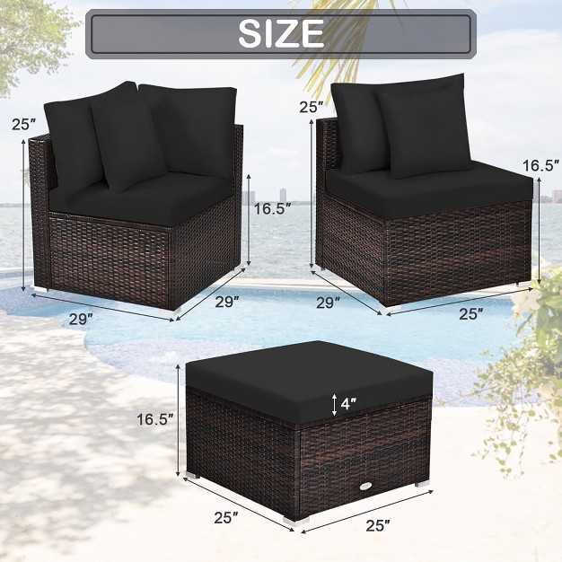 Costway 4pcs Patio Rattan Furniture Set Sofa Ottoman Cushion Garden Deck Black