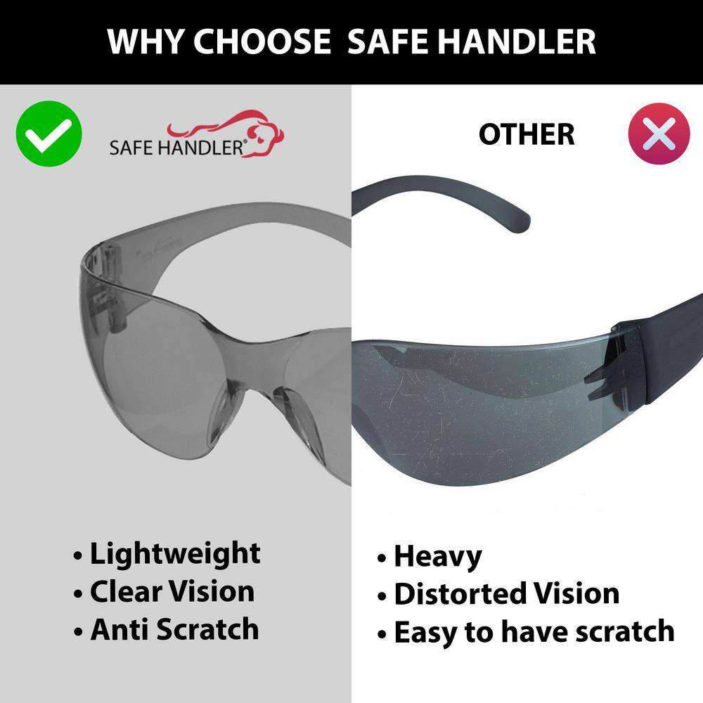 Safe Handler Gray Crystal Color Lens Color Temple Safety glasses (72-Pairs) BLSH-ESCR-CLCT-SG10GY-72