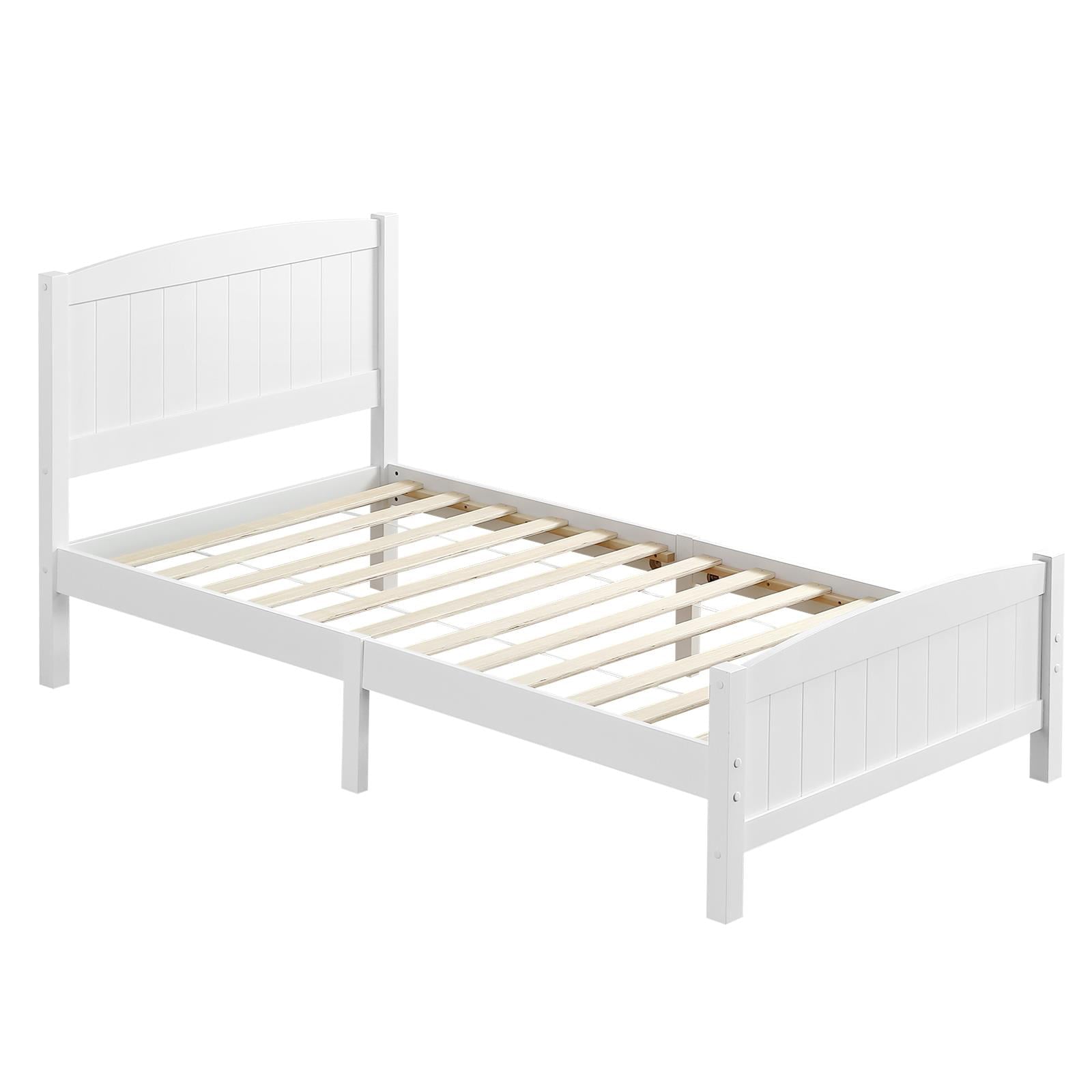 Zimtown Twin Bed Frame,Solid Pine Wood Kids Twin Platform Bed Frame, Bedroom Twin Bed with Headboard for Adults, White