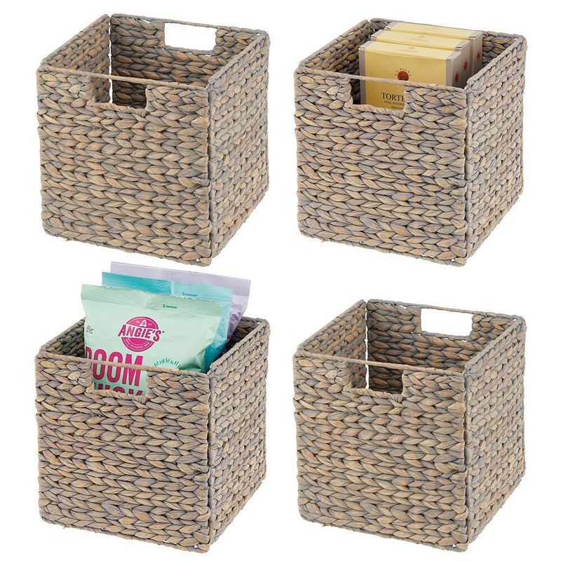 mDesign 10.5 x 10.5 x 10.5 Hyacinth Kitchen Storage Basket with Handles， 4 Pack