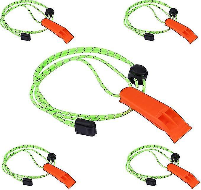 Emergency Whistles， Survival Whistles With Lanyard Extra Loud Plastic Whistle Signaling Whistle For Camping Swimming Boating Surfing Hiking 5pcs Orang