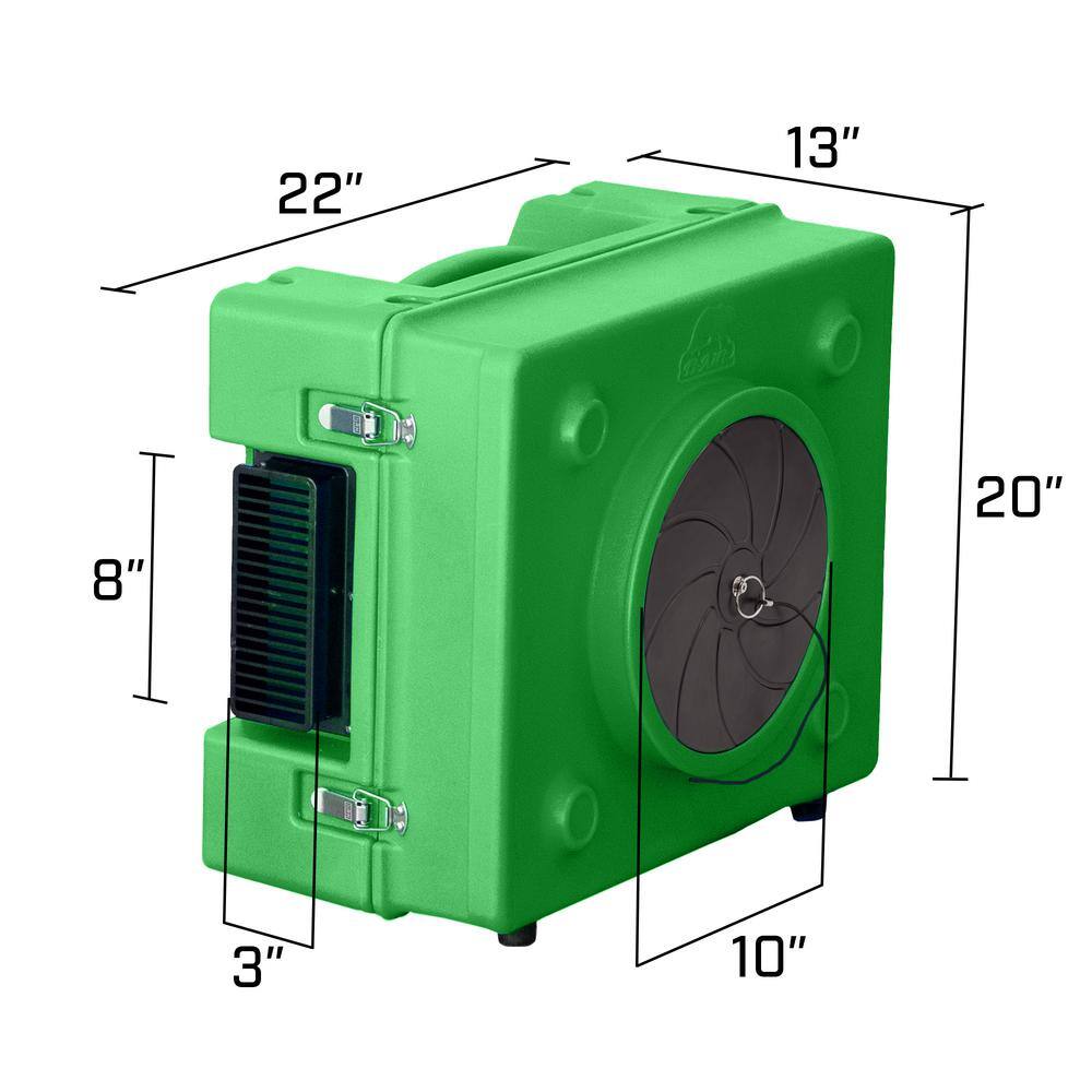 B-Air 13 HP 2.5 Amp HEPA Air Scrubber Purifier for Water Damage Restoration Negative Air Machine in Green BA-RA-650-GN