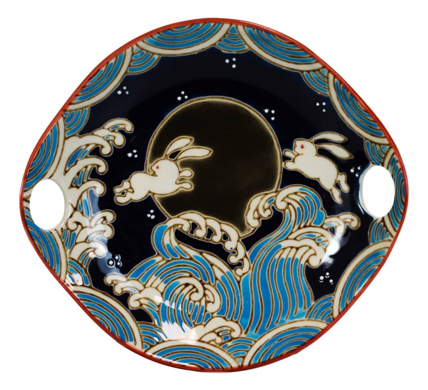 1 Rabbits By Black Moon Small Appetizer Coupe Plate Flat Bowl With Chopsticks Set EBR02