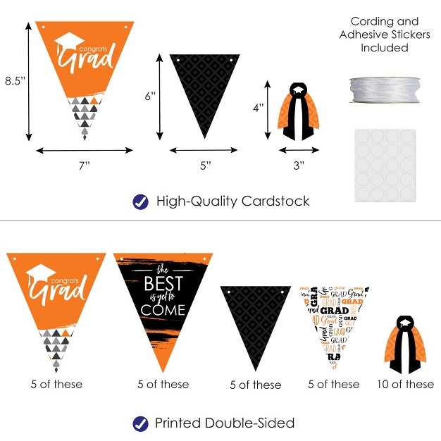 Big Dot Of Happiness 30 Piece Orange Graduation Party Pennant Triangle Banner