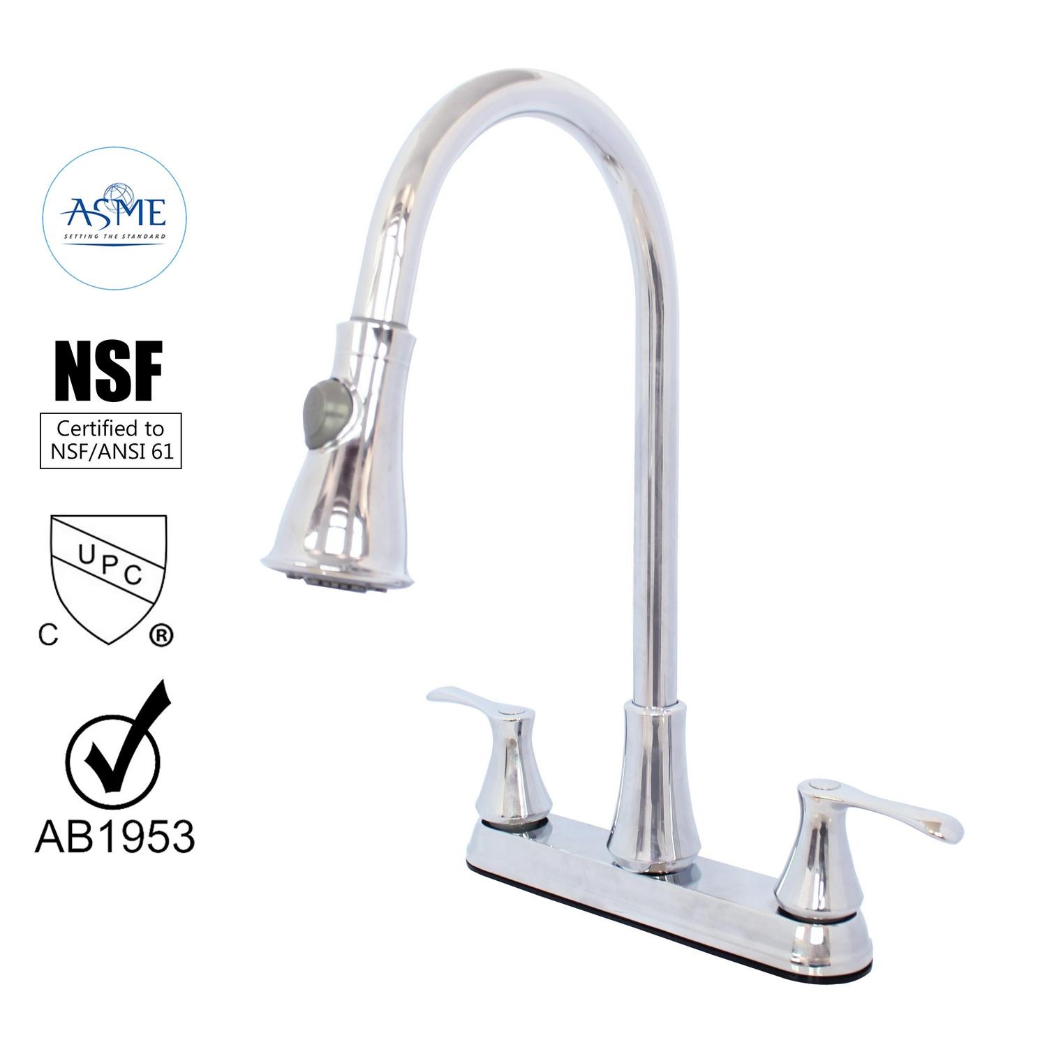 WMF-8201ZNL-CP  Hybrid Metal Deck Pull Down Kitchen Sink Faucet with Double Handle Washerless Chrome