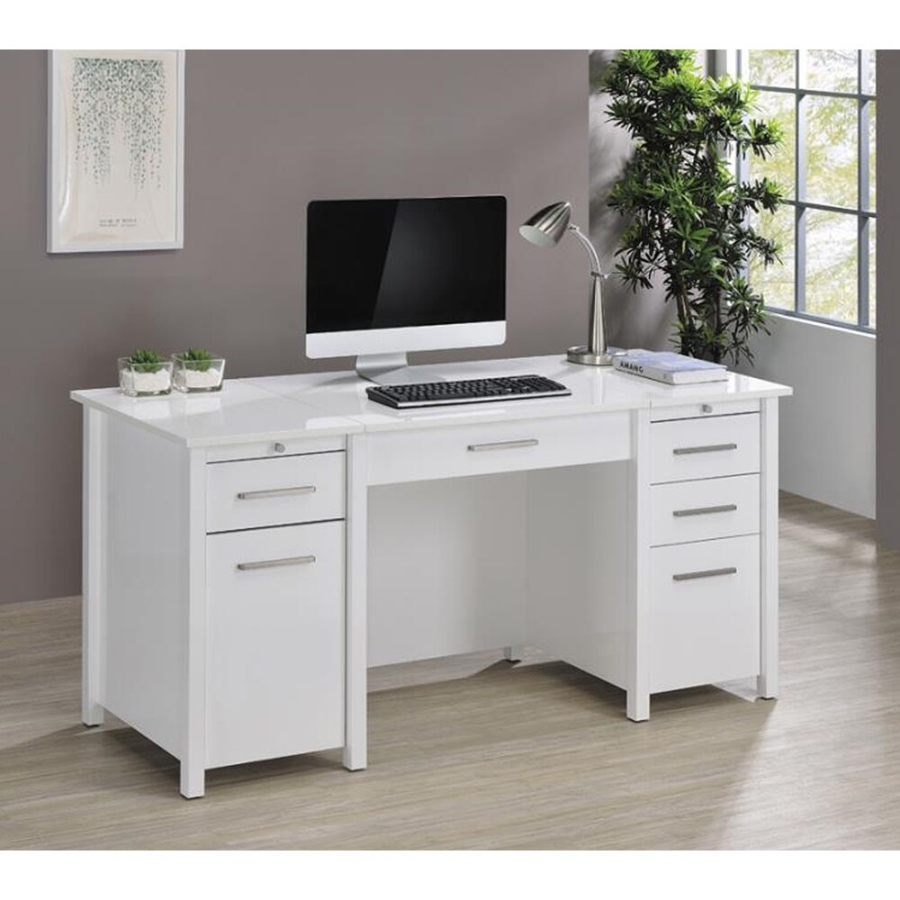 Shore Modern White Lift Top Design Home Office Computer Desk with Drawers and Cabinet