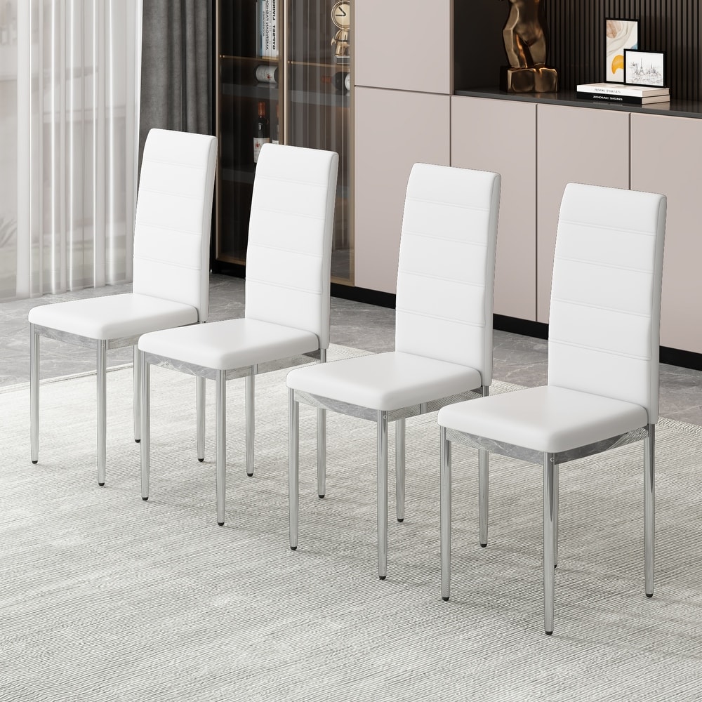 PVC Leather Upholstered Side Chairs Set of 4  Modern Armless High Back Dining Chairs with Electroplated Metal Legs  Office Chair