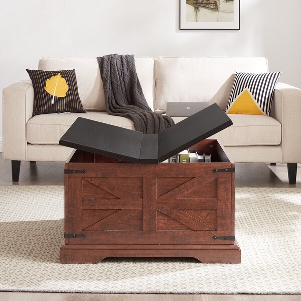 Farmhouse Coffee Table，Square Wood Center Table with Large Hidden Storage Compartment and Hinged Lift Top for Living Room