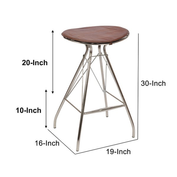 Dark Brown Silver 30 Inch Round Metal Frame Bar Stool